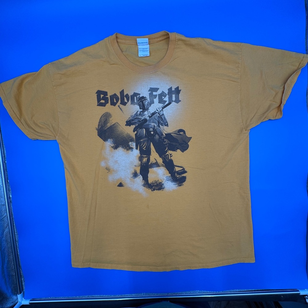 Vintage Star Wars Boba Fett Graphic T-Shirt XL Mustard Yellow 90s Lucasfilm Tag